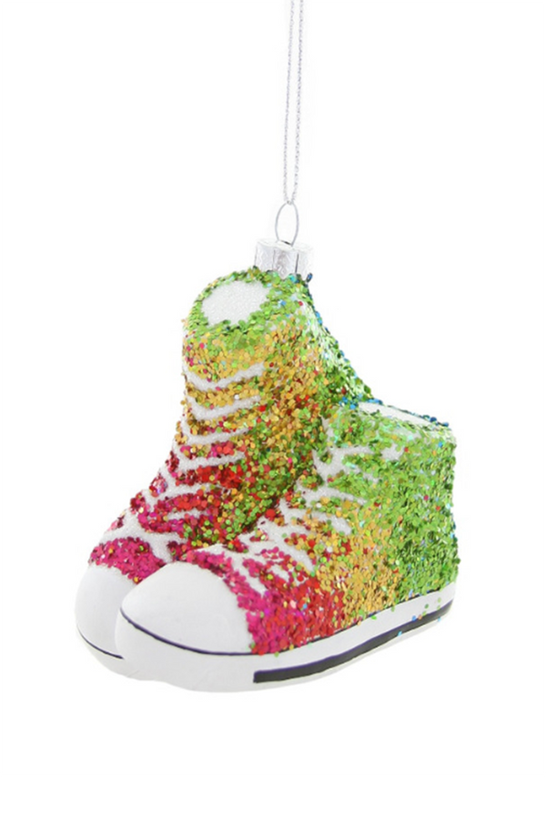 Glass Ornament - Glittered Rainbow Sneaker