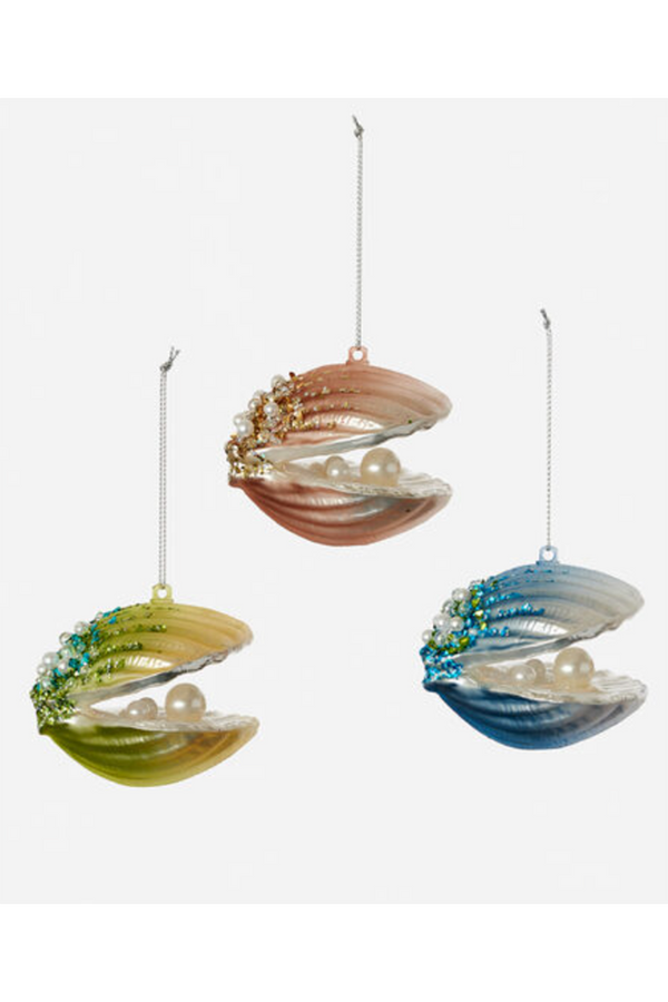 Glass Ornament - Jeweled Clam Shell