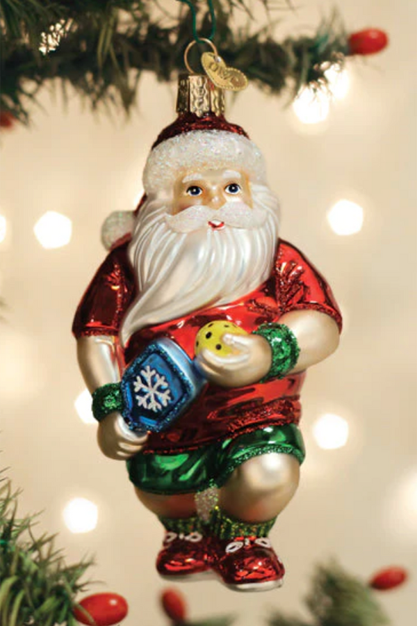 Glass Ornament - Pickleball Santa