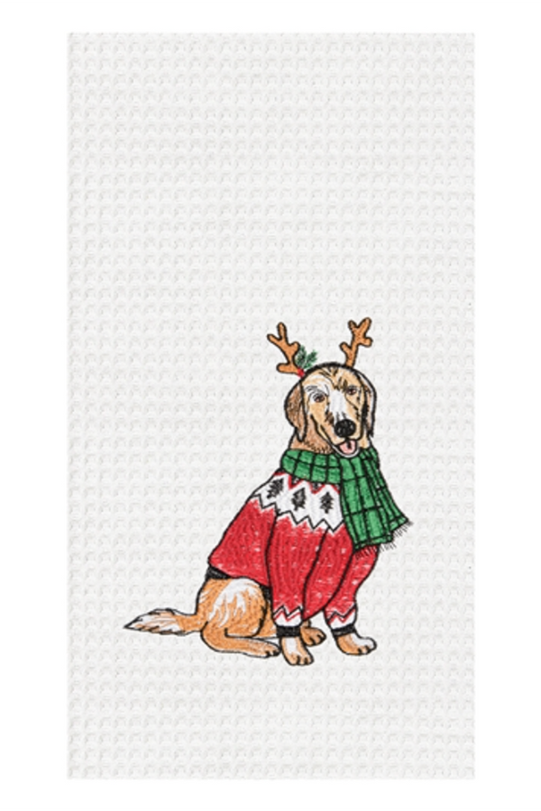 Holiday Waffle Kitchen Towel - Dapper Reindeer Dog