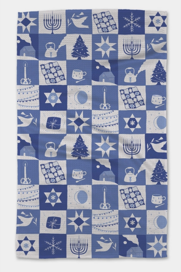 Geometry Kitchen Tea Towel - Blue Holiday Treats