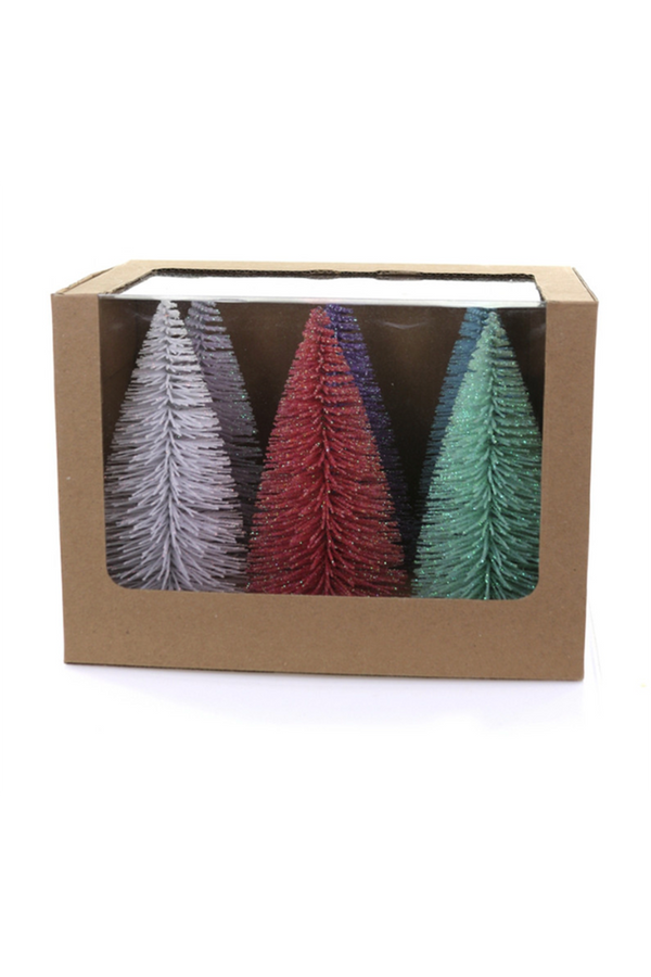 Set of 6 Glitter Trees - Blue/Green