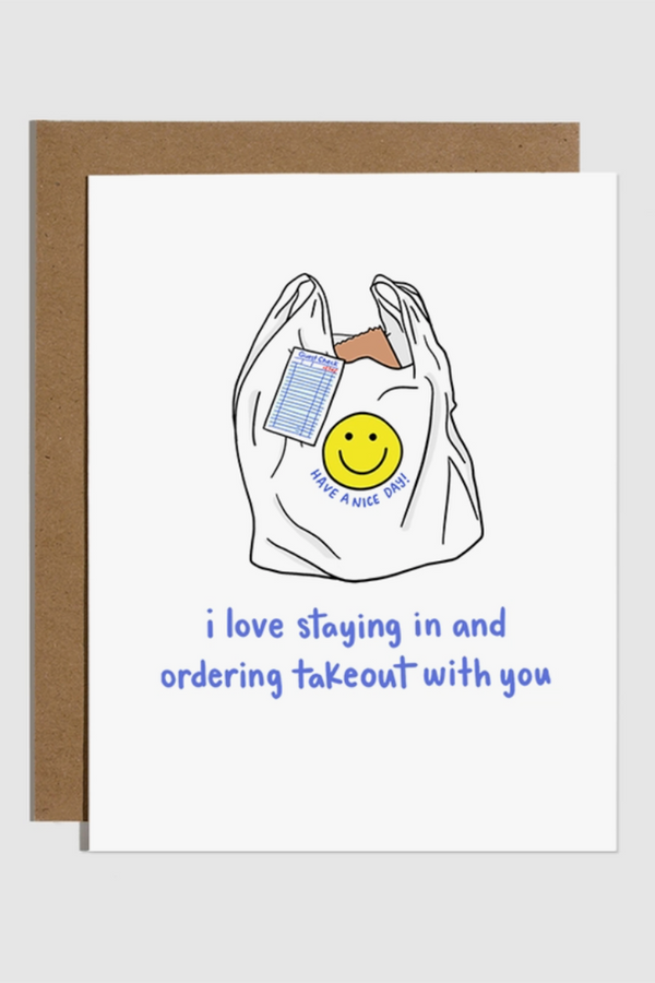 Trendy Valentine's Day Card - Stay in & Take Out