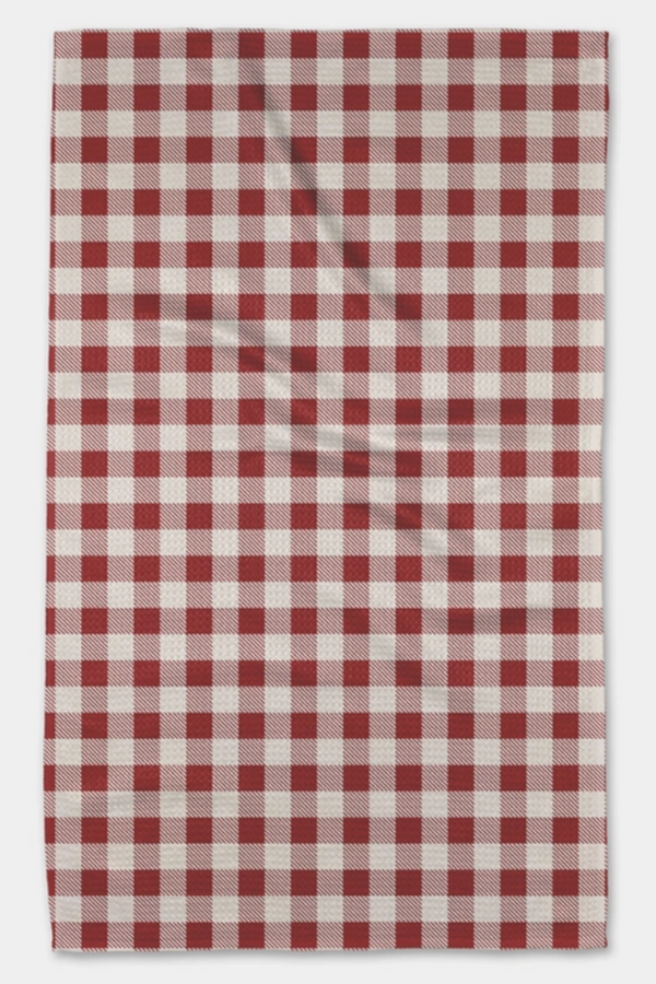 Geometry Kitchen Tea Towel - Winter Gingham Red