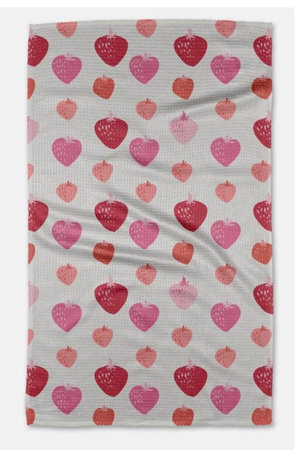 Geometry Kitchen Tea Towel - Pink Strawberries