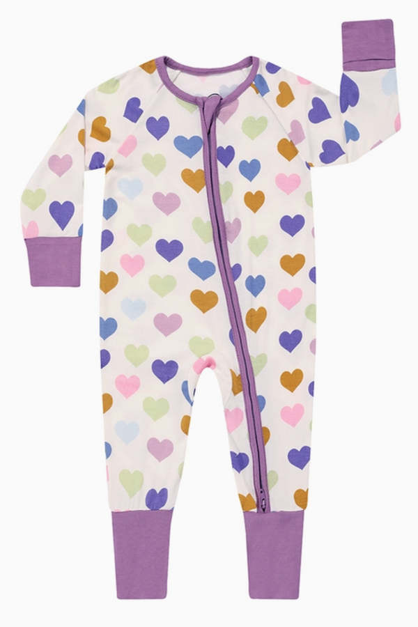 Bamboo Sleeper Pajamas - Little Love Purple Hearts