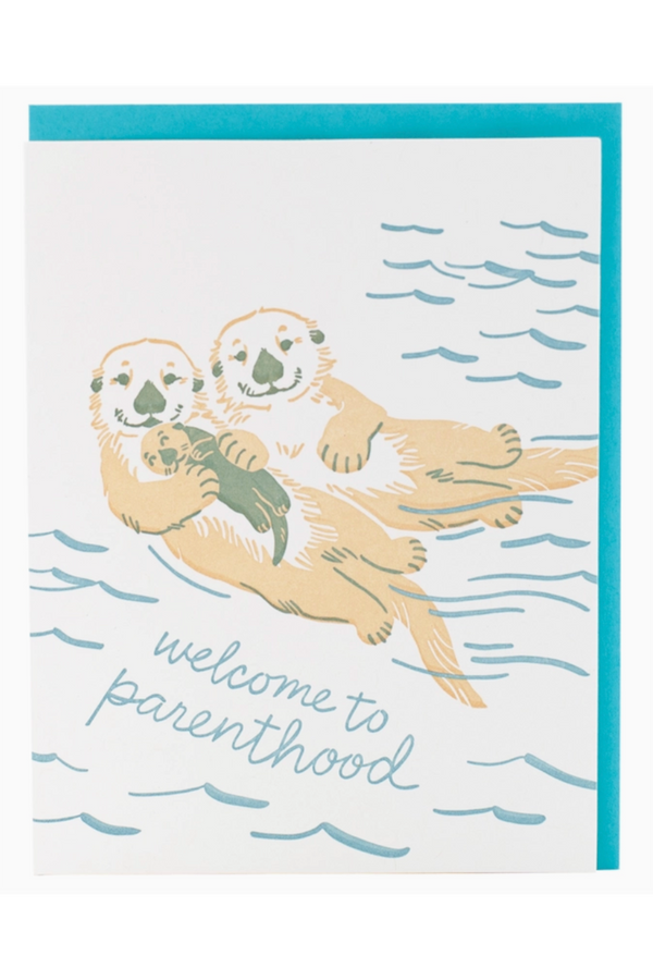 Smudgey Greeting Card - Baby Otter Family