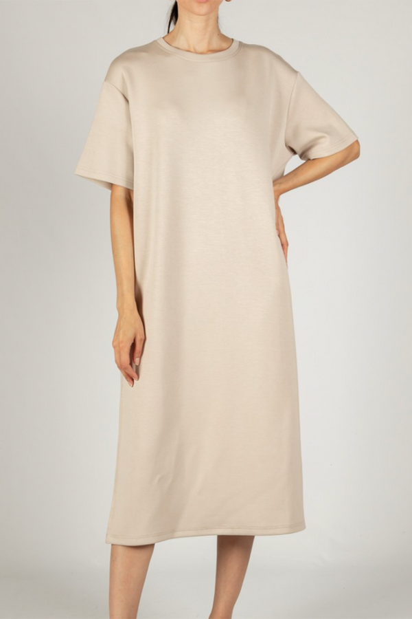 Butter Modal Short Sleeve Long Dress - Taupe