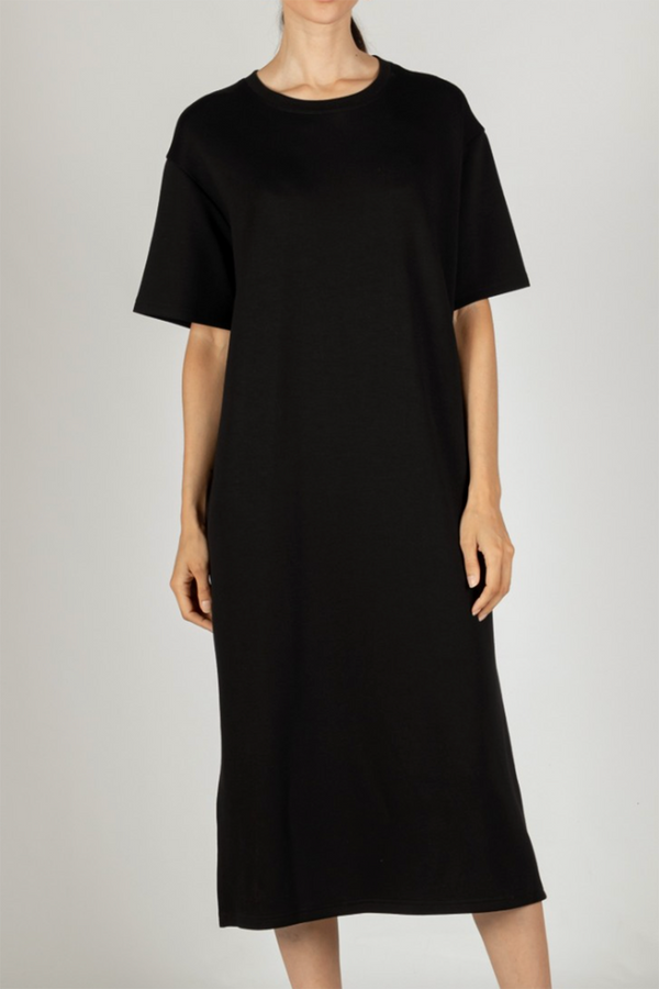 Butter Modal Short Sleeve Long Dress - Black
