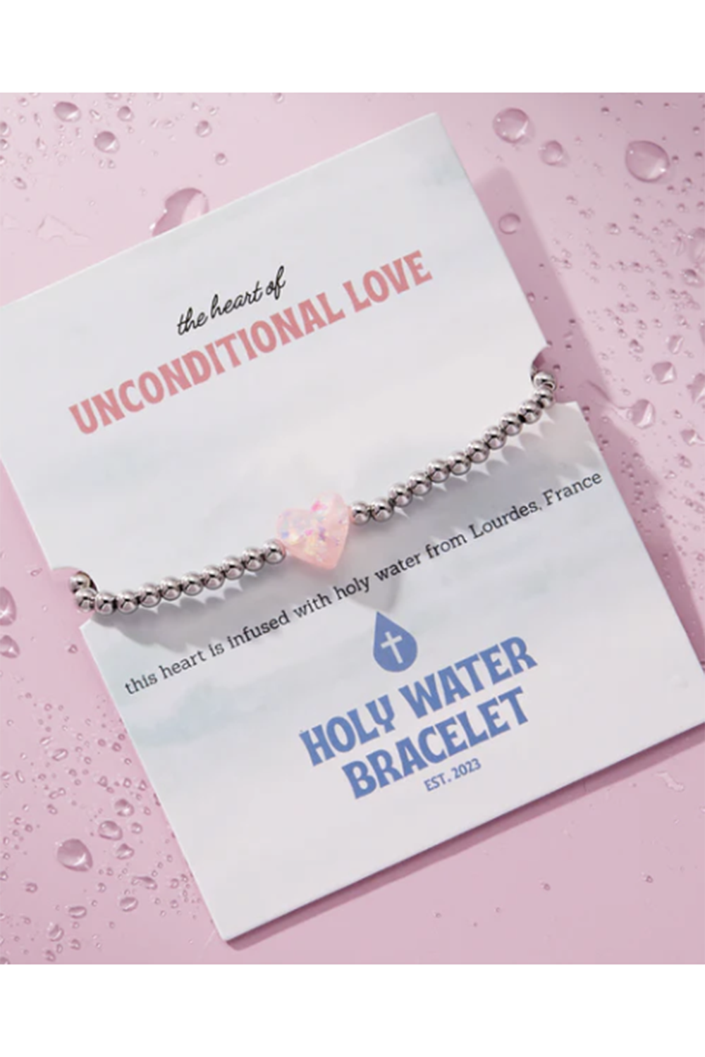 Holy Water Bracelet - Unconditional Love Pink Heart Silver