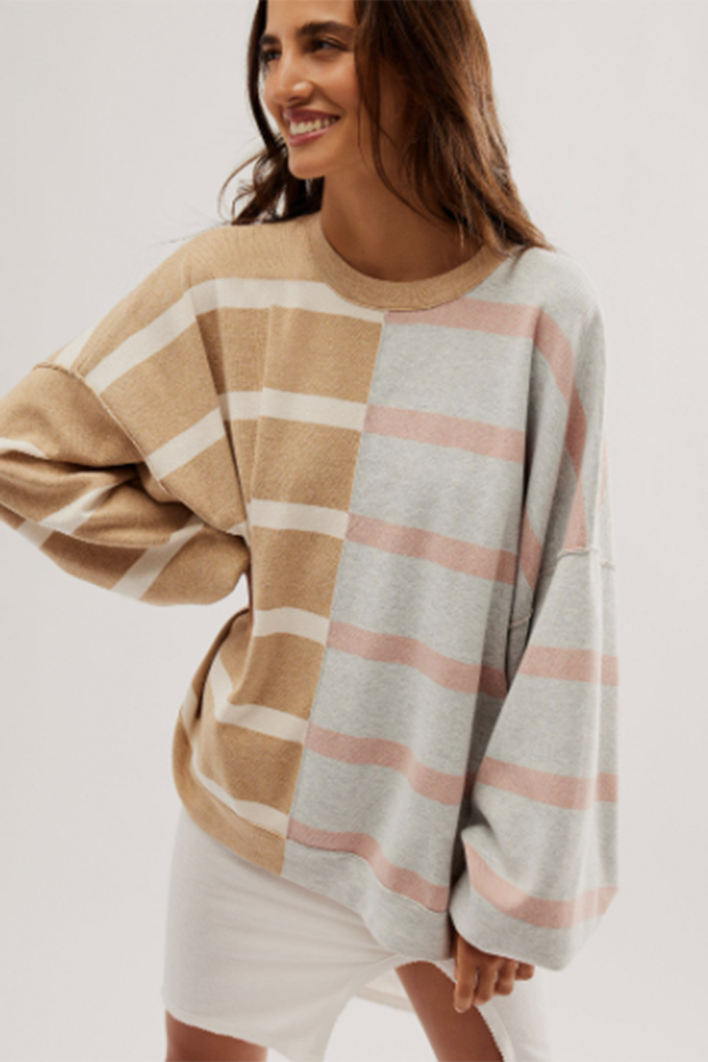 SIDEWALK SALE ITEM - FP Uptown Stripe Pullover - Camel Grey Combo