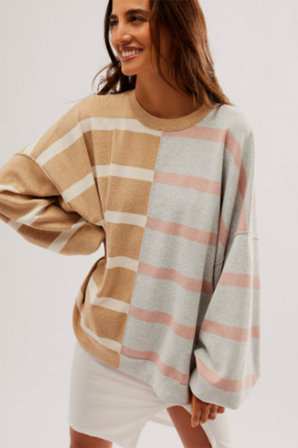 FP Uptown Stripe Pullover - Camel Grey Combo