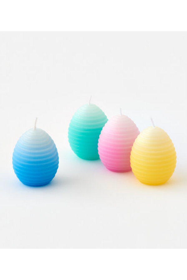 Solid Color Ribbed Egg Candle Set 4