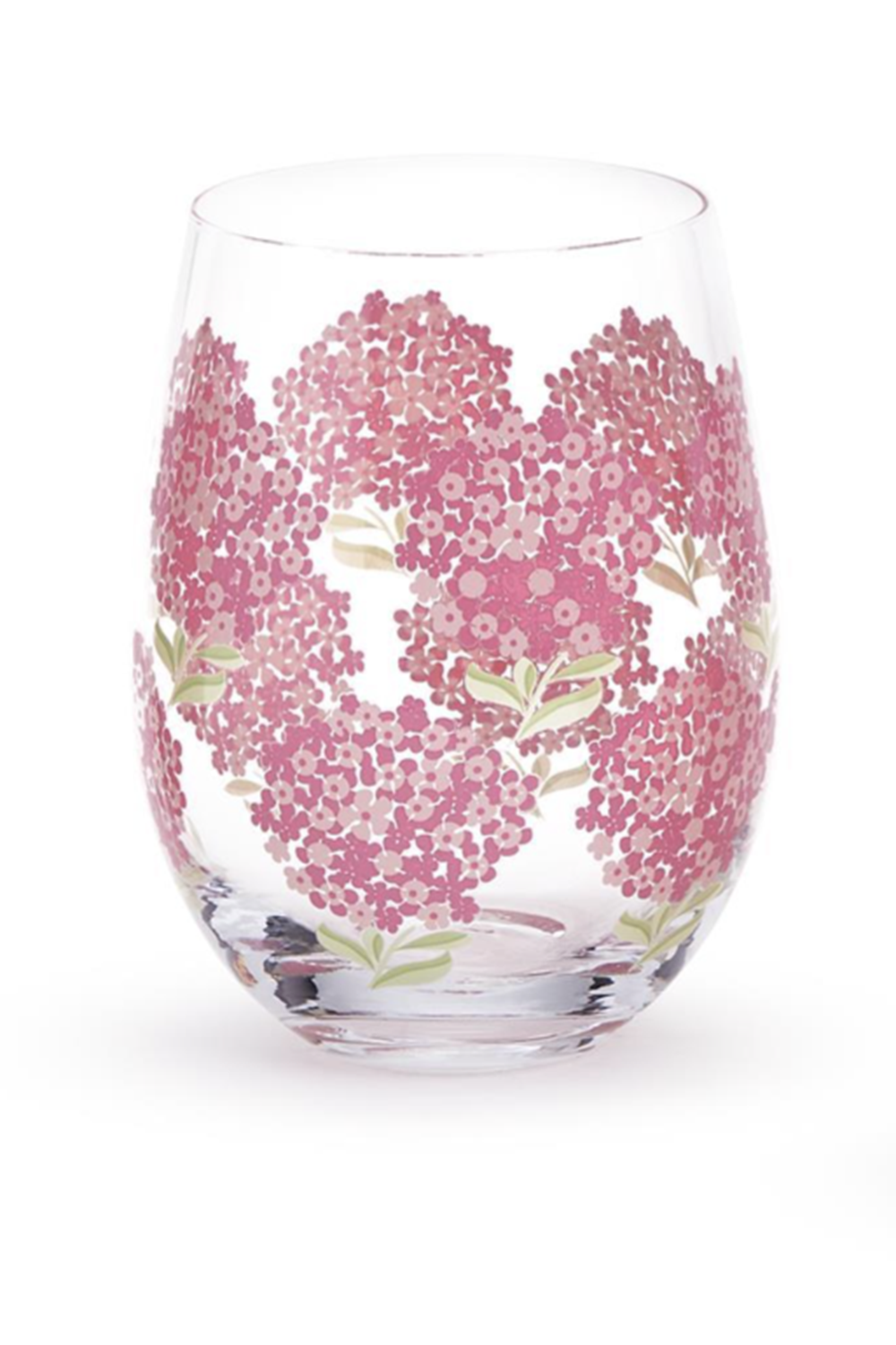 Pink Hydrangea Stemless Wine Glass