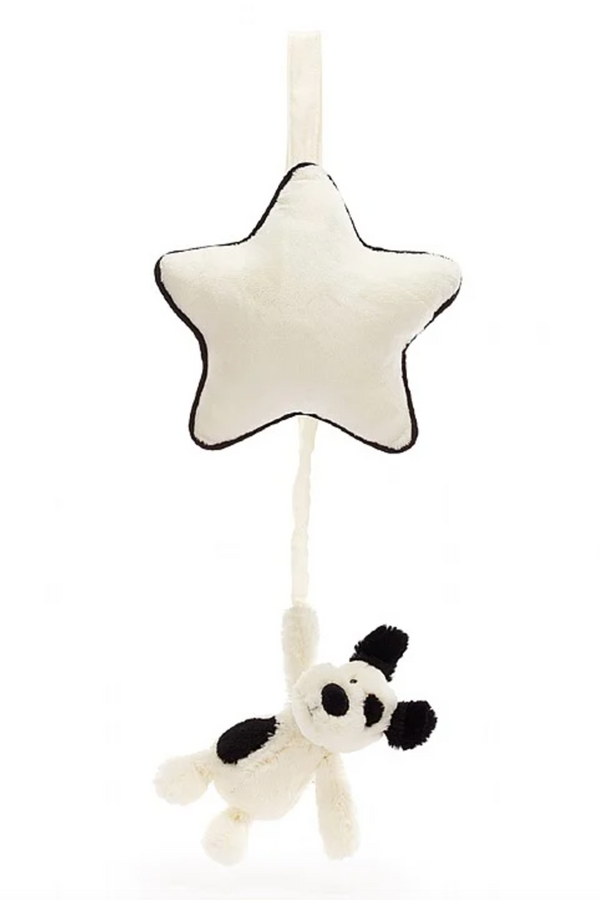 JELLYCAT Bashful Musical Pull - Black & Cream Puppy