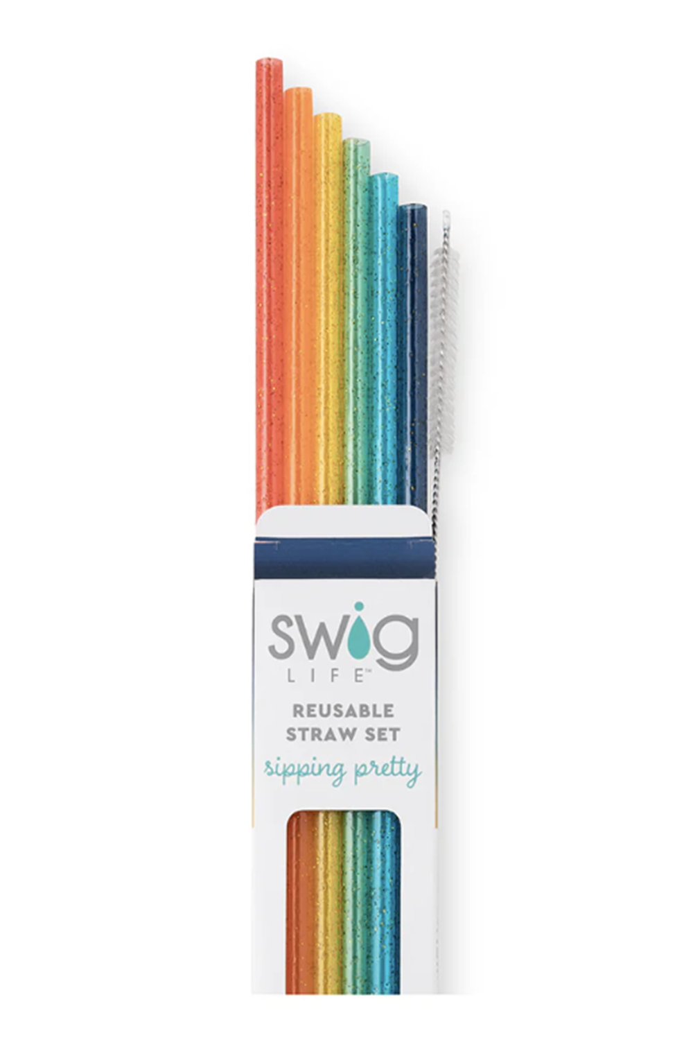 Tall Straw Set - Retro Rainbow Glitter