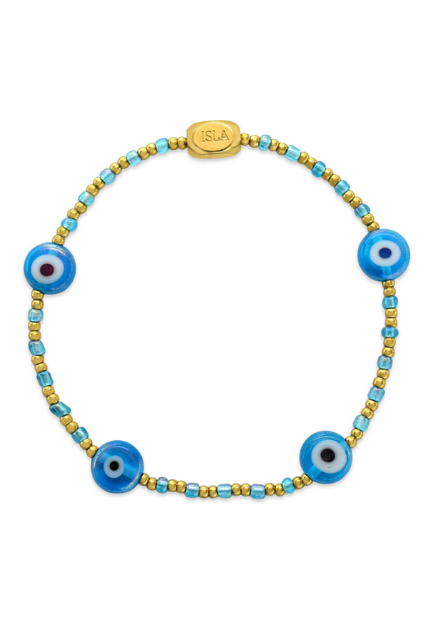 ISLA Here & There Bracelet Gold - Mediterranean Aqua Azure Evil Eye