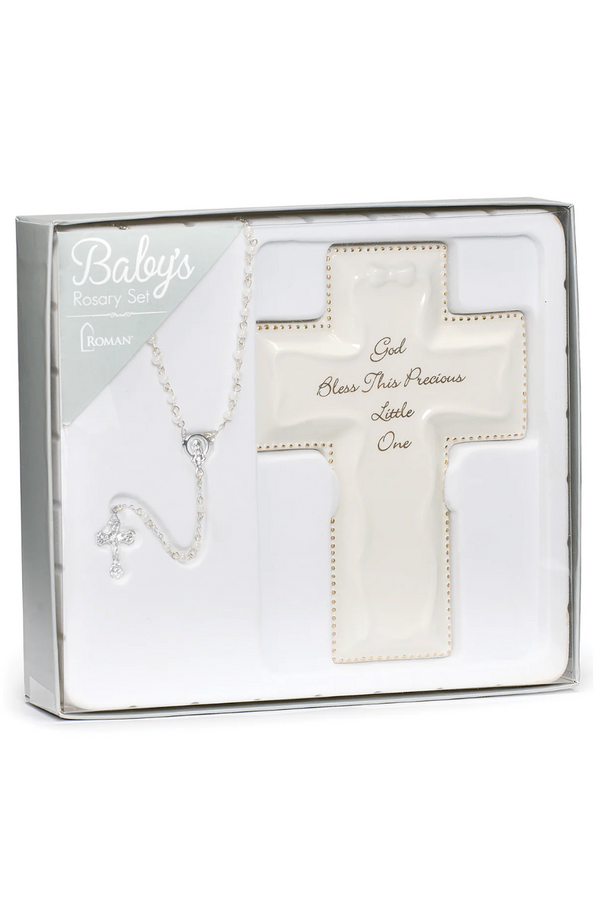 RM Cross and Rosary Keepsake Set - White