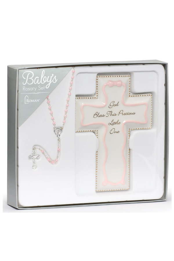 RM Cross and Rosary Keepsake Set - Pink