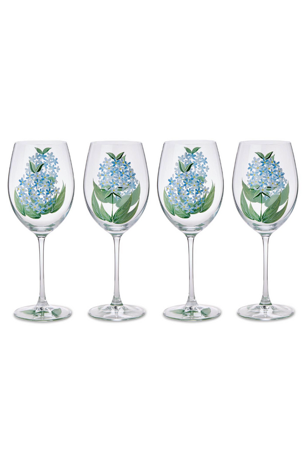 Glass Stemmed Wine Glass - Hydrangea