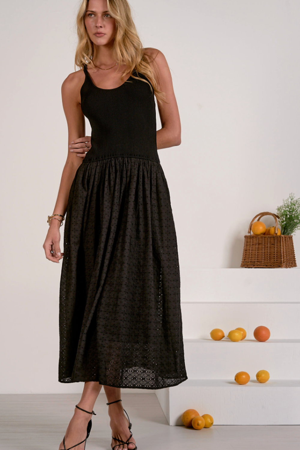 Mixed Media Maxi Dress - Black