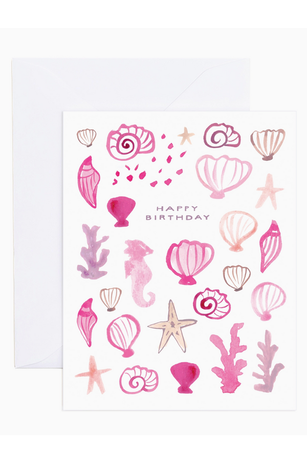 ES Single Birthday Greeting Card - Nautical Pink Shells