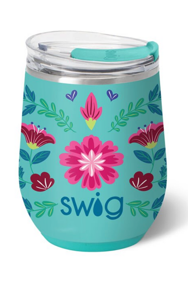 Modern Stemless Wine Tumbler - Flora Azul
