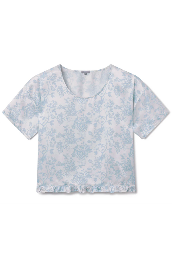 May Flower Boyfriend Tee with Ruffle - Blue