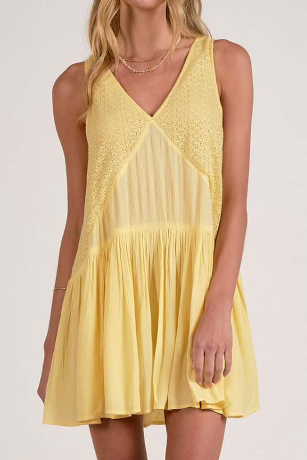 EL V-Neck Sleeveless Short Dress - Vanilla Yellow