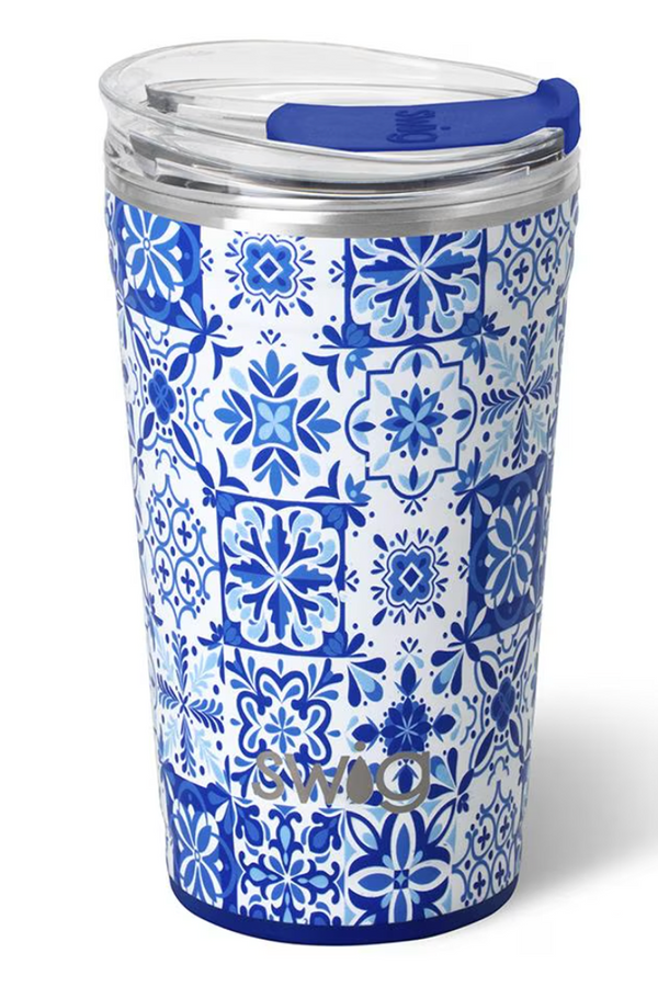 Swig Party Cup 24oz - Indigo Tiles
