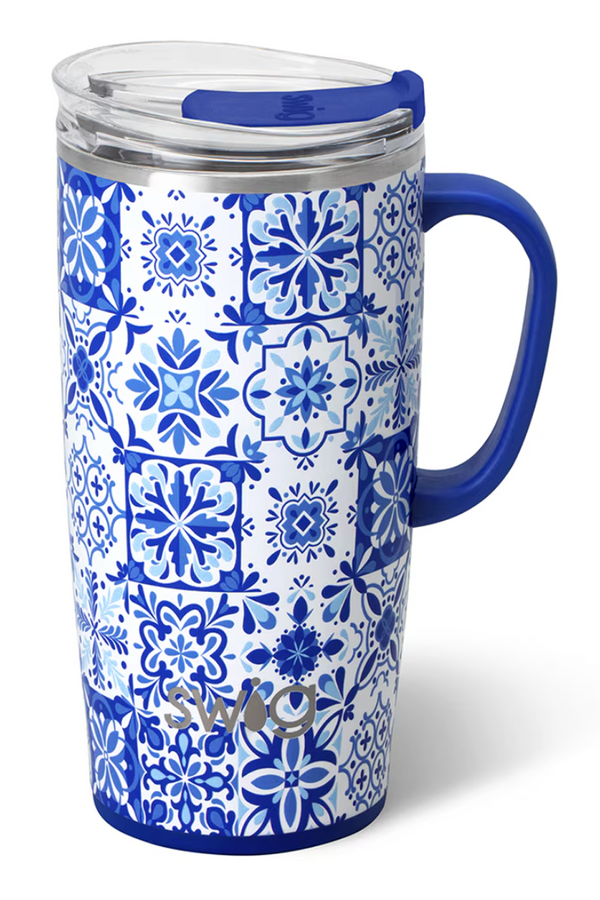 TALL Modern Coffee Mug - Indigo Tiles