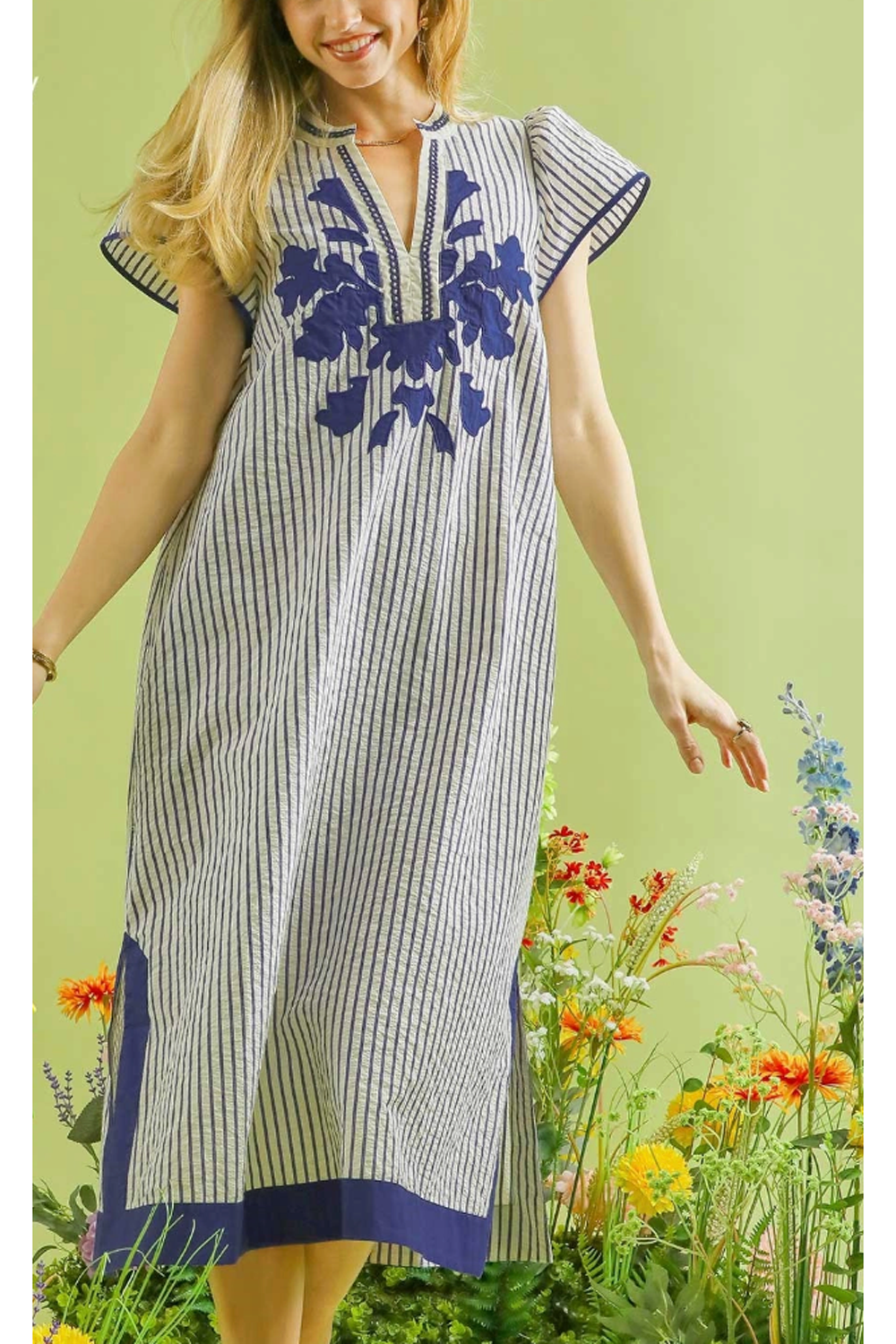 Palm Springs Stripe Midi Dress - Blue