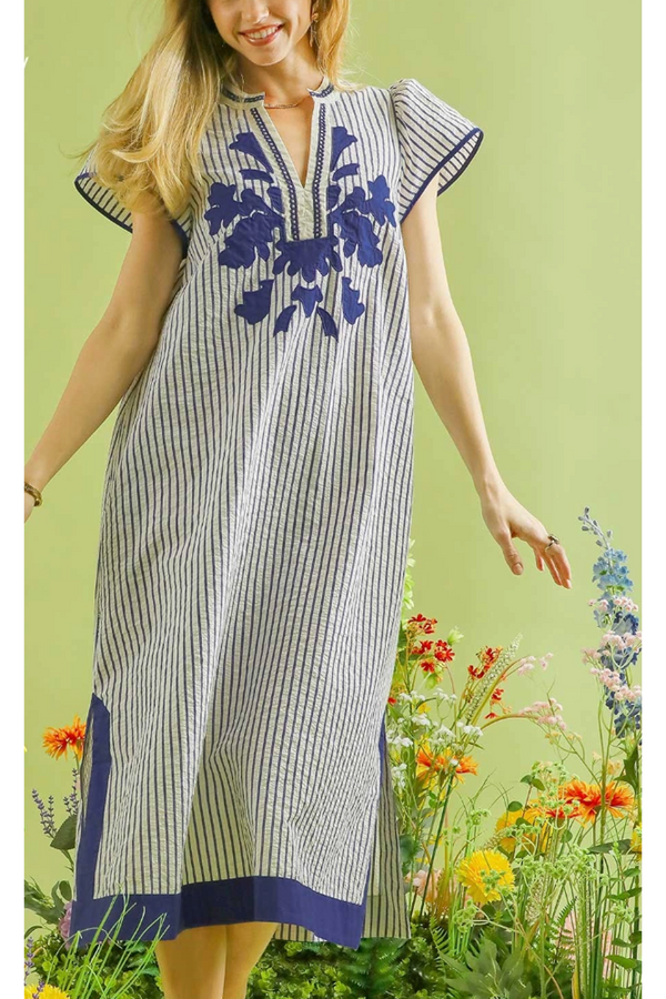 Palm Springs Stripe Midi Dress - Blue