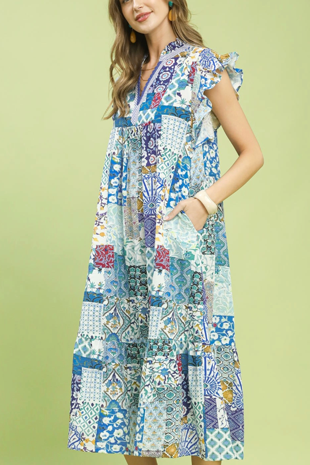 Patchwork Maxi Dress - Blue Mix