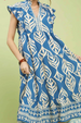 Leaf Printed Tiered Maxi Dress - Cerulean