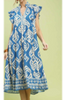 Leaf Printed Tiered Maxi Dress - Cerulean