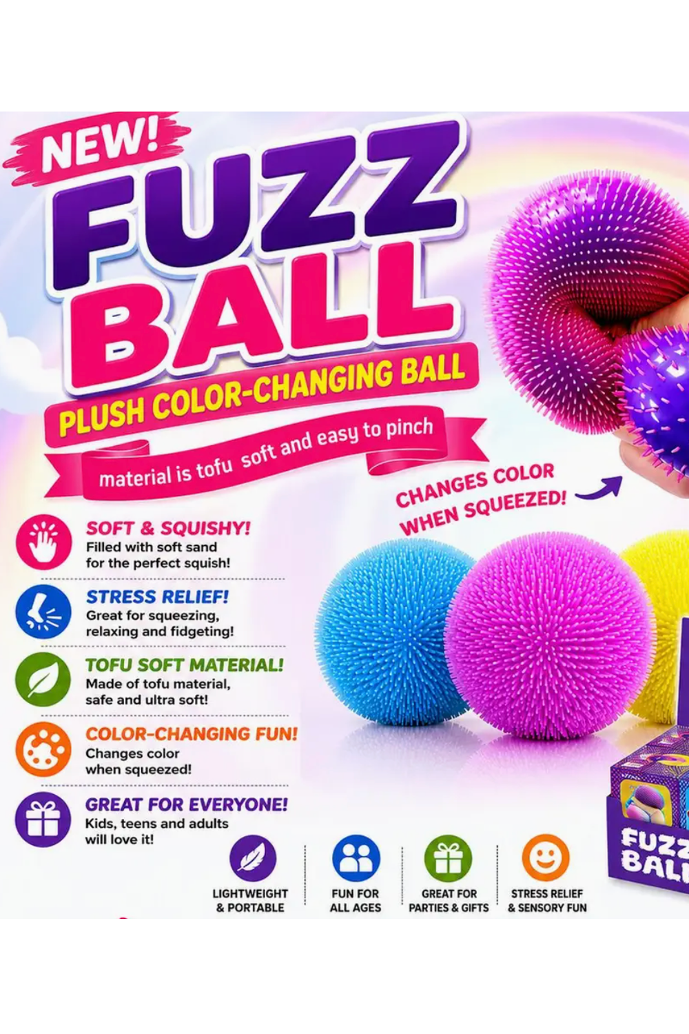 Color Changing Fuzz Ball Squeeze Toy