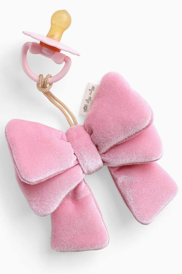 Bitzy Pal Rubber Pacifier + Plush Pink Bow