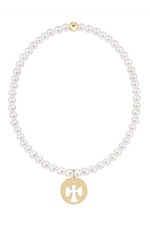 EN Classic Pearl Bead Bracelet - Guardian Angel Charm