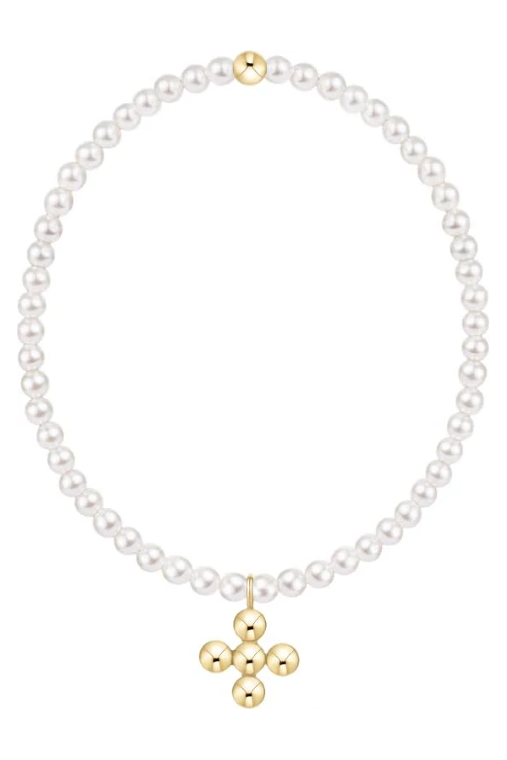 EN Classic Beaded Signature Cross Charm Bracelet - Pearl