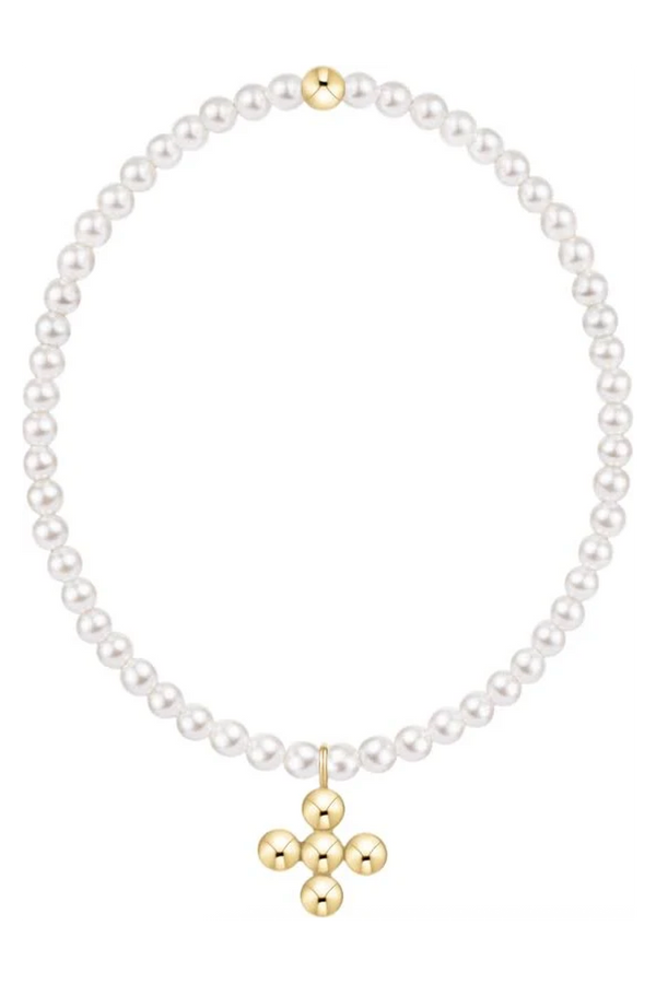 EN Classic Beaded Signature Cross Charm Bracelet - Pearl