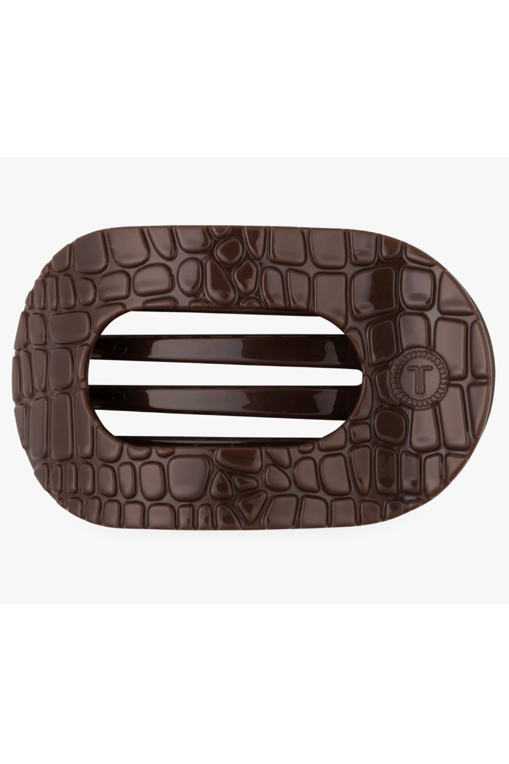 Teleties Flat Round Hair Clip - Brown Crocodile