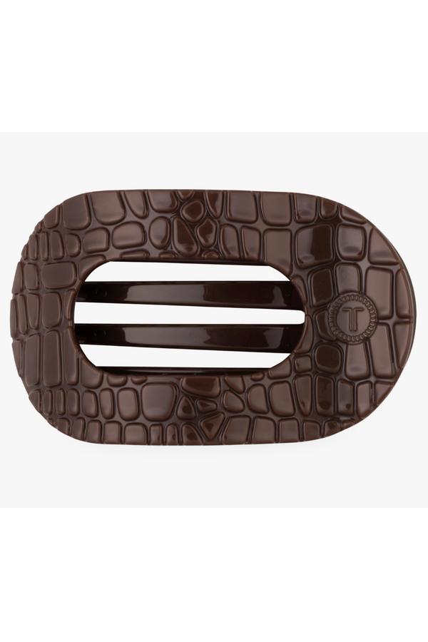 Teleties Flat Round Hair Clip - Brown Crocodile