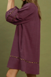 Floral Embroidered Contrast Trim Babydoll Dress - Merlot