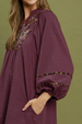 Floral Embroidered Contrast Trim Babydoll Dress - Merlot