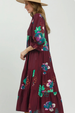 Floral Tiered Midi Dress with Puff Sleeves - Burgundy Mix