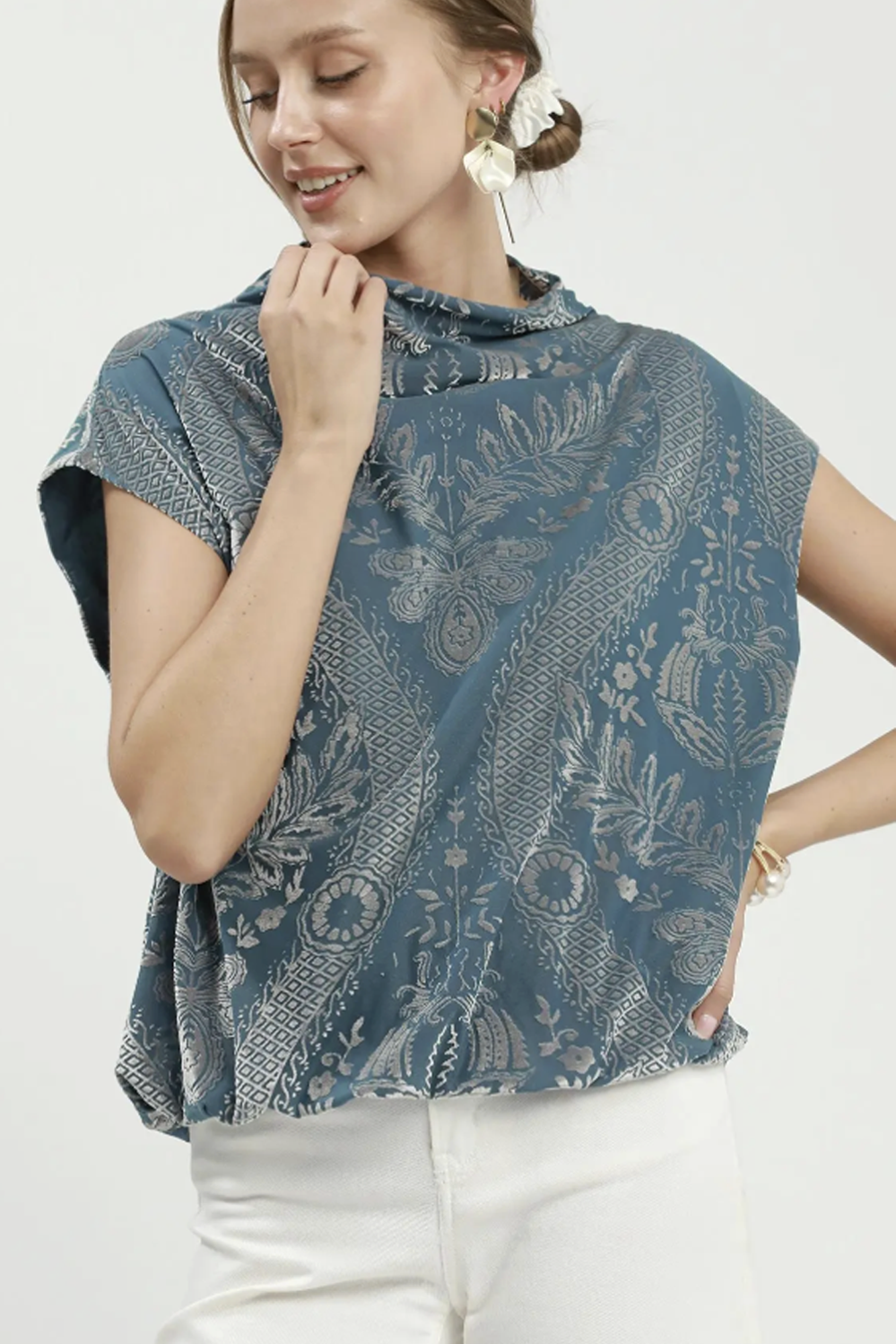Velvet Boxy Short Sleeve Top - Teal