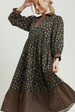 Floral Mix Media Print Midi Dress - Black