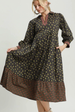 Floral Mix Media Print Midi Dress - Black