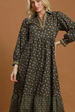 Floral Mix Media Print Midi Dress - Olive